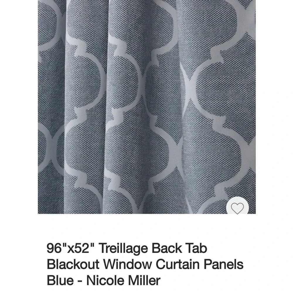 Nicole Miller Treillage Blackout Curtain Panels 96x52 Chambray Blue Set of 2 New